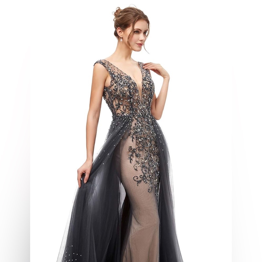 JVN by Jovani Elegant Gray Evening Gown Size 6 JVN46081 Worn Once - Picture 5 of 8